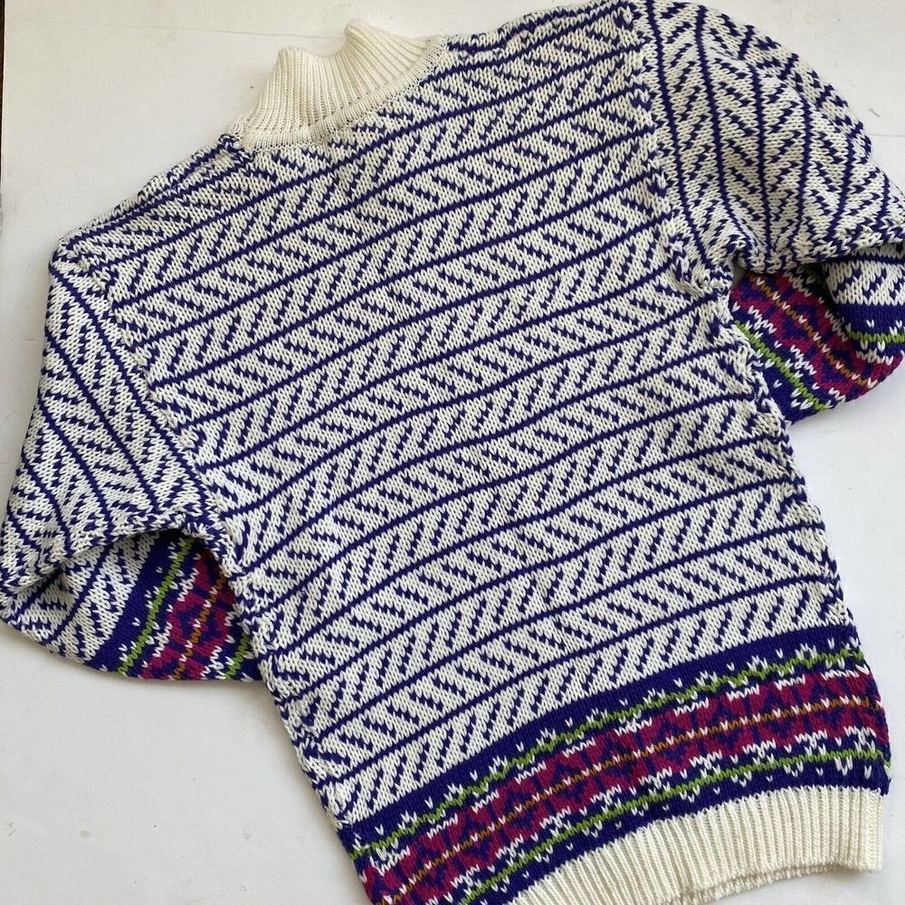 Vintage INTERIN Tunic Sweater Fair Isle Deadstock Purple White Size S - Picture 2 of 9